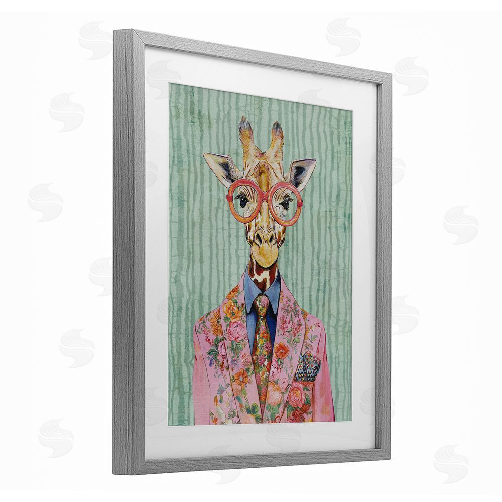 Svetlana Aleynikova Tall Stylish Giraffe Gray Framed Print Under Glass Wall Art