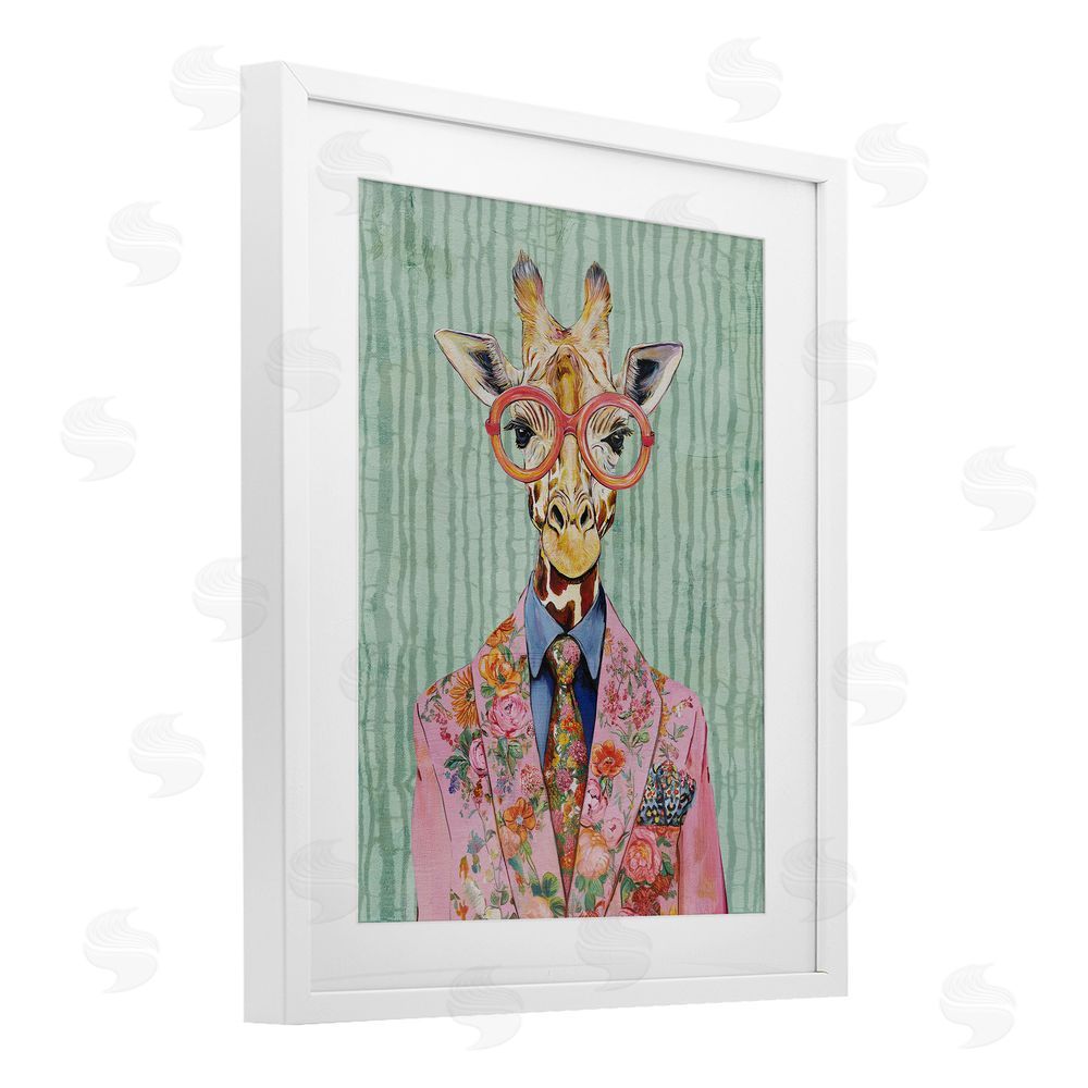 Svetlana Aleynikova Tall Stylish Giraffe White Framed Print Under Glass Wall Art