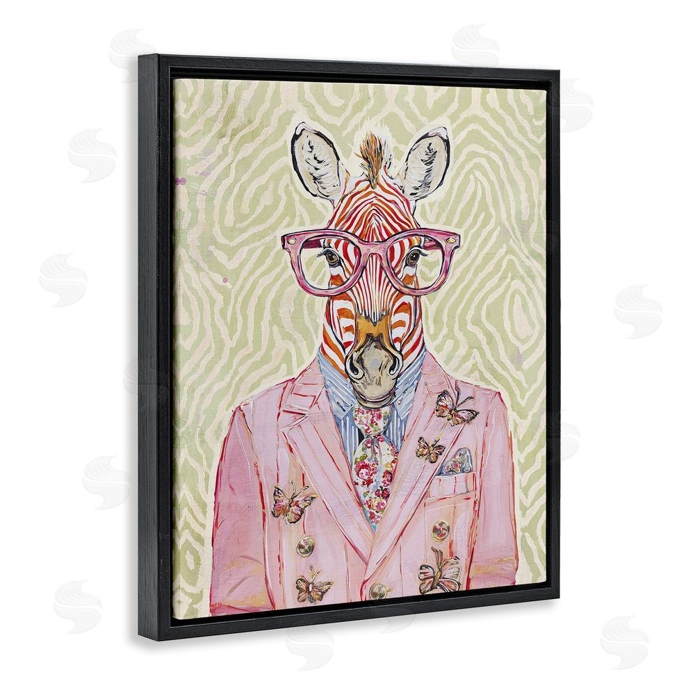 Svetlana Aleynikova Pink Zebra over Green Black Floating Frame Canvas Wall Art Print