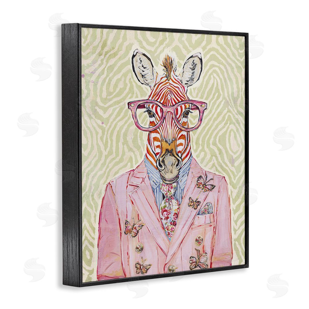 Svetlana Aleynikova Pink Zebra over Green Black Framed Giclee Wall Art Print