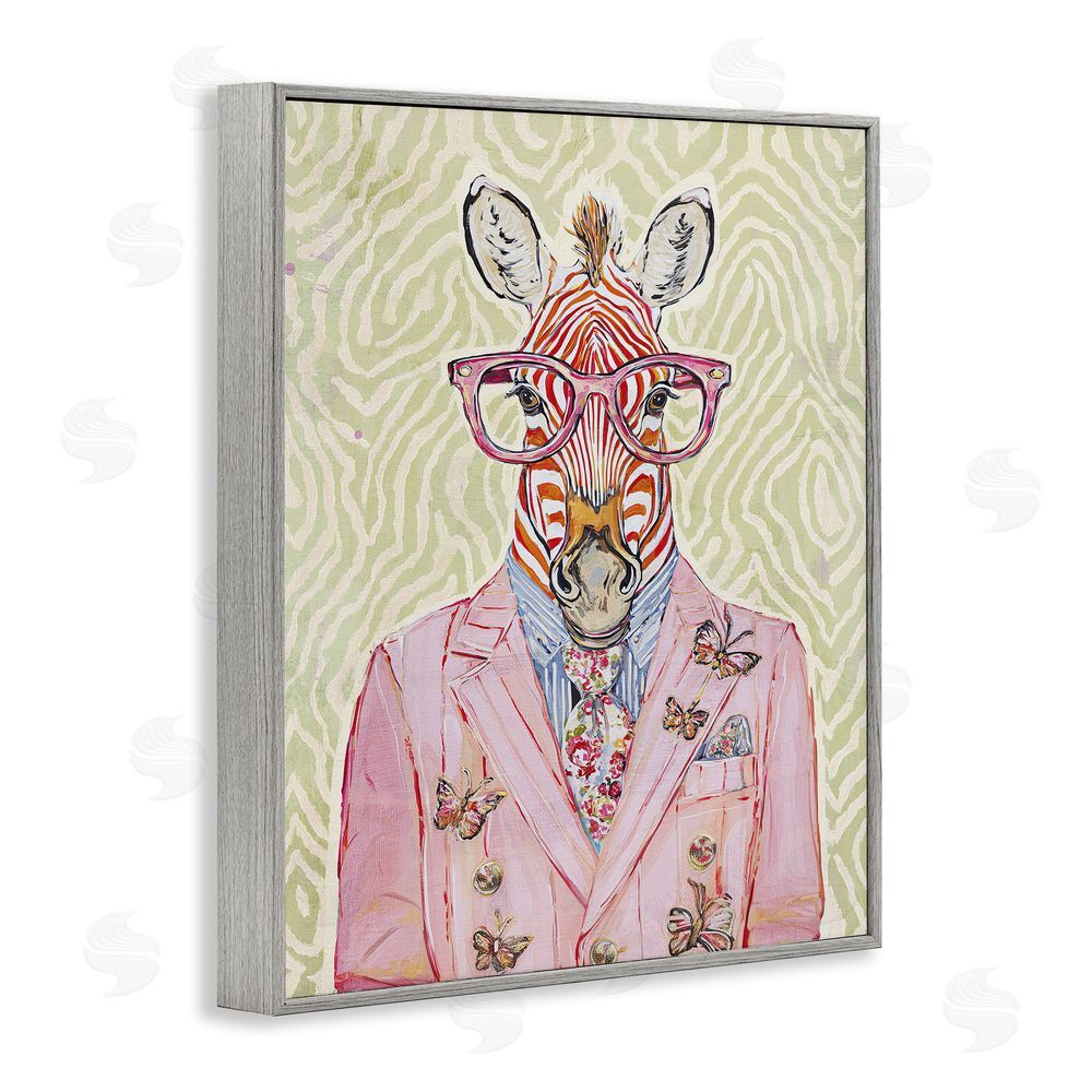 Svetlana Aleynikova Pink Zebra over Green Gray Framed Giclee Wall Art Print