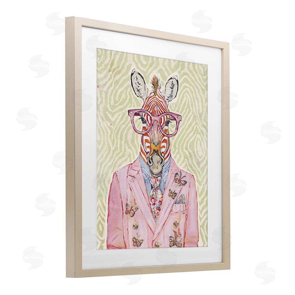 Svetlana Aleynikova Pink Zebra over Green Brown Framed Print Under Glass Wall Art