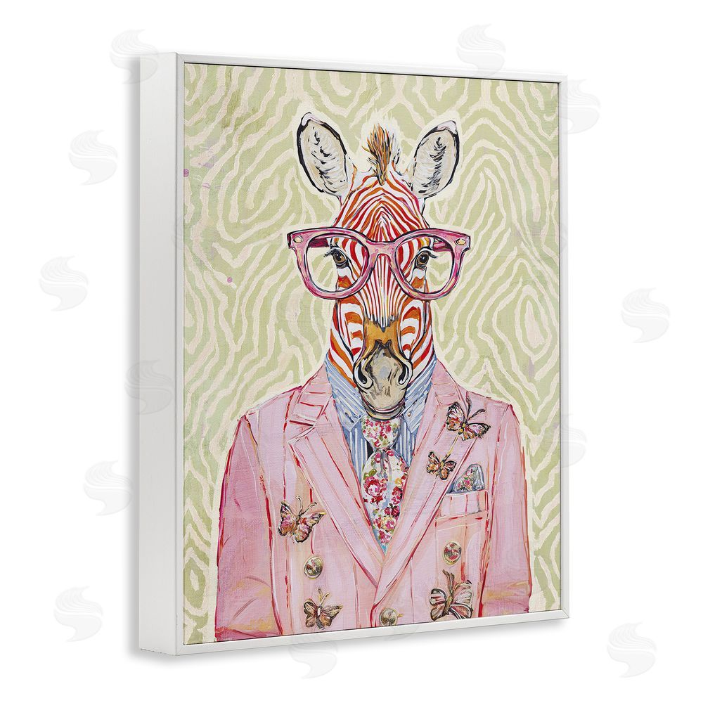 Svetlana Aleynikova Pink Zebra over Green White Framed Giclee Wall Art Print