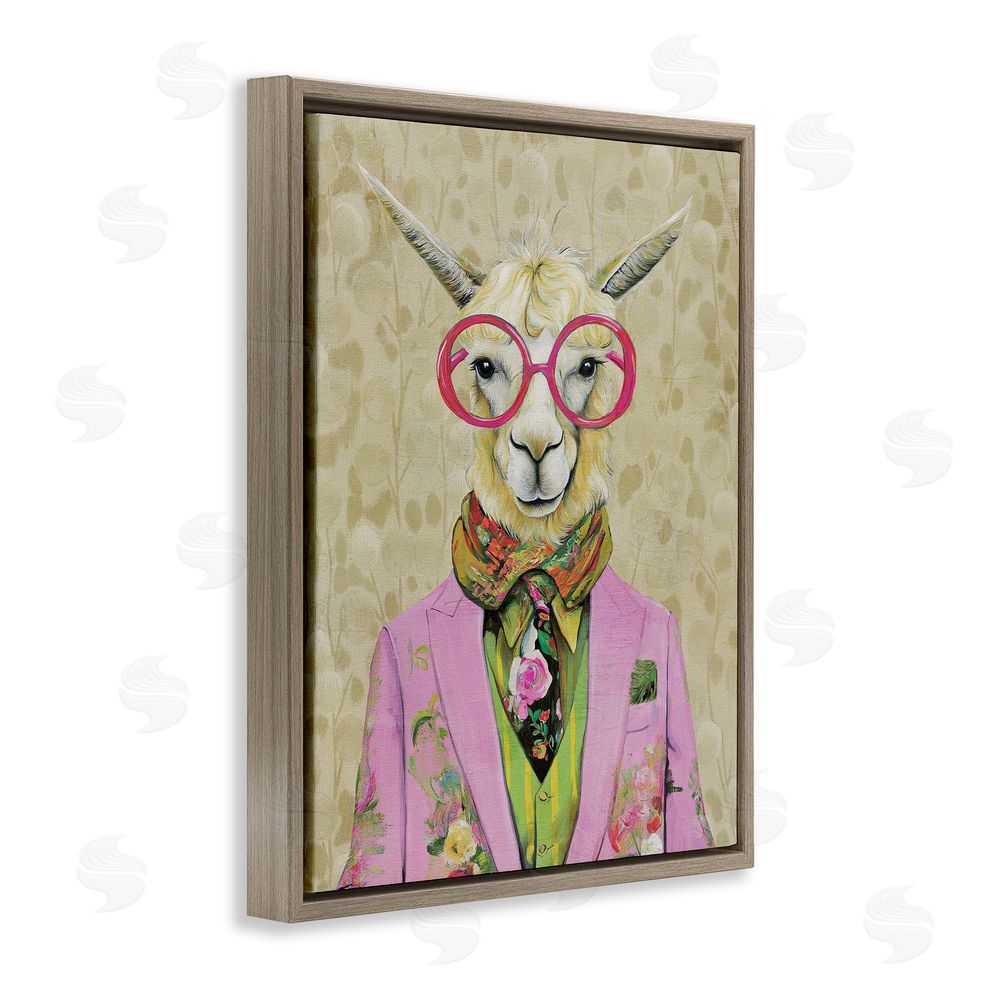 Svetlana Aleynikova Stylish Llama with Glasses Brown Floating Frame Canvas Wall Art Print