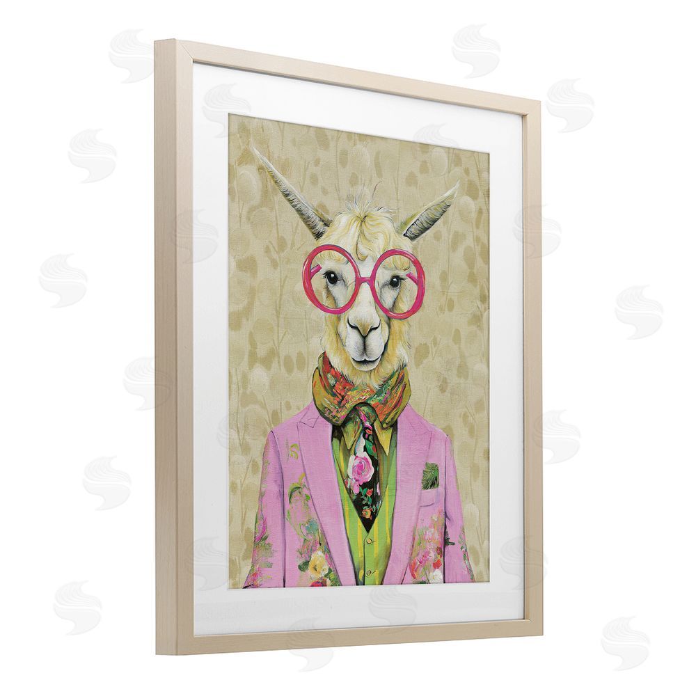 Svetlana Aleynikova Stylish Llama with Glasses Brown Framed Print Under Glass Wall Art