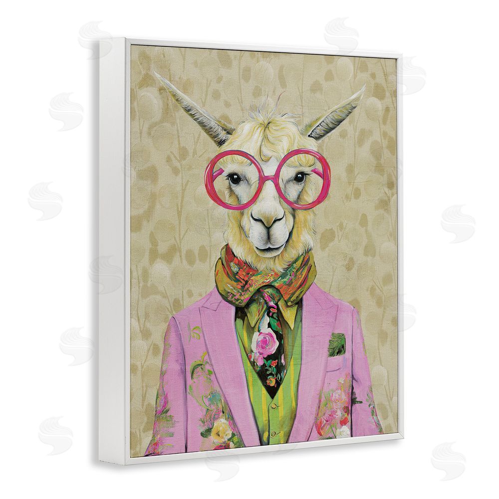 Svetlana Aleynikova Stylish Llama with Glasses White Framed Giclee Wall Art Print