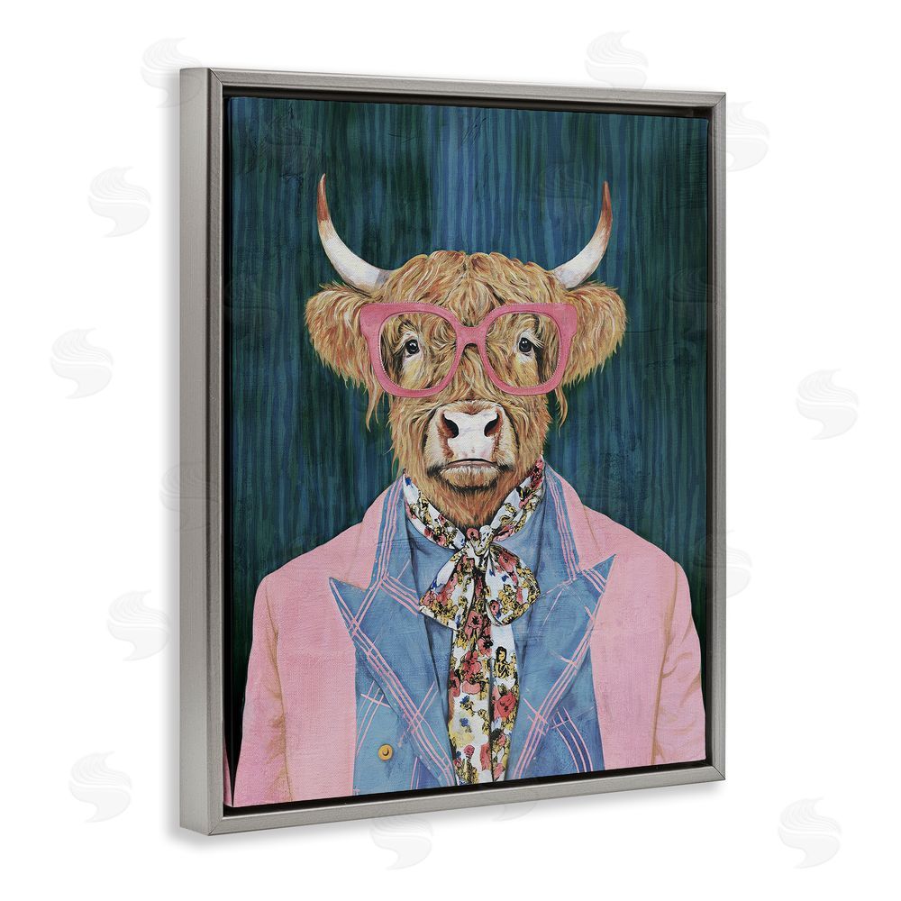 Svetlana Aleynikova Gentle Bull Portrait Gray Floating Frame Canvas Wall Art Print