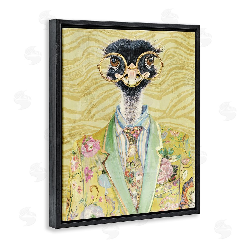 Svetlana Aleynikova Dandy Ostrich Portrait Black Floating Frame Canvas Wall Art Print