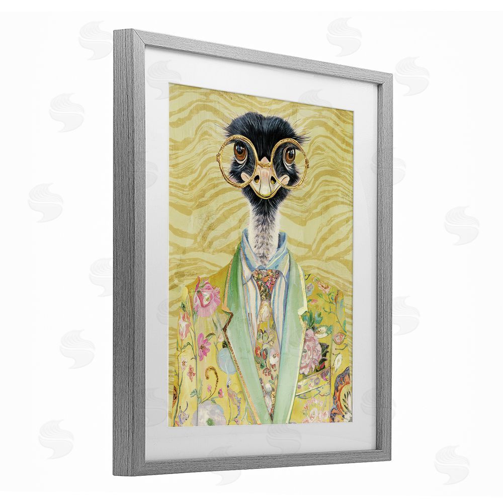 Svetlana Aleynikova Dandy Ostrich Portrait Gray Framed Print Under Glass Wall Art