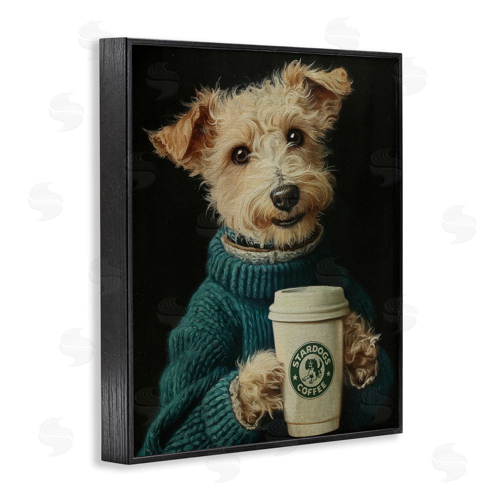 Svetlana Aleynikova Barkuccino Dog with Coffee Cup Black Framed Giclee Wall Art Print