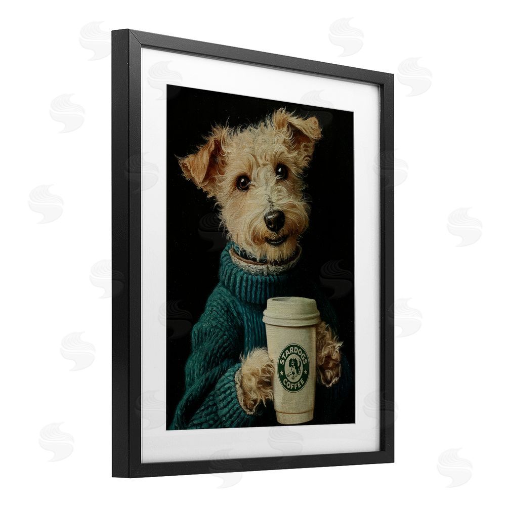 Svetlana Aleynikova Barkuccino Dog with Coffee Cup Black Framed Print Under Glass Wall Art