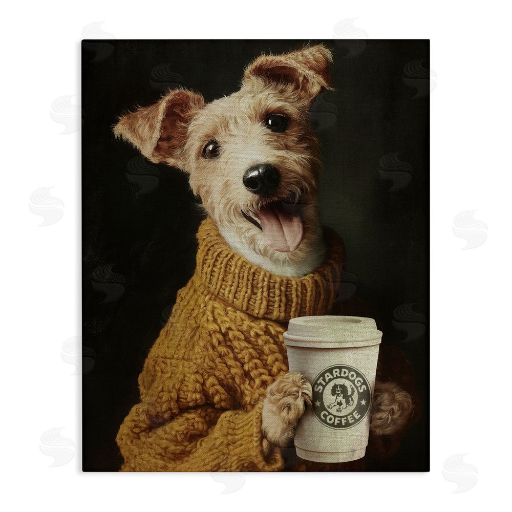 Svetlana Aleynikova Latte Lover Dog in Sweater Stretched Canvas Wall Art