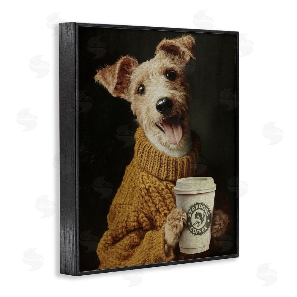 Svetlana Aleynikova Latte Lover Dog in Sweater Black Framed Giclee Wall Art