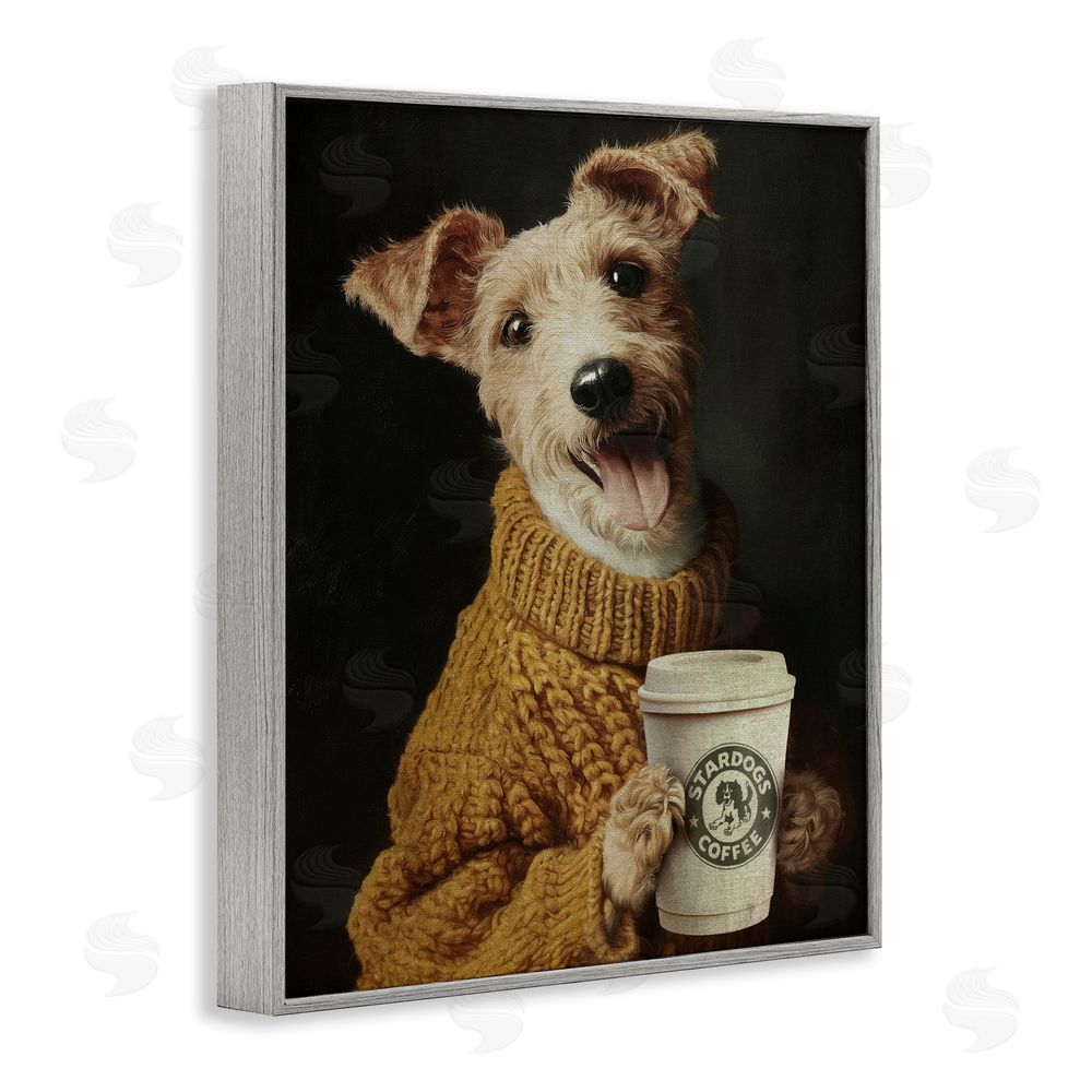 Svetlana Aleynikova Latte Lover Dog in Sweater Gray Framed Giclee Wall Art