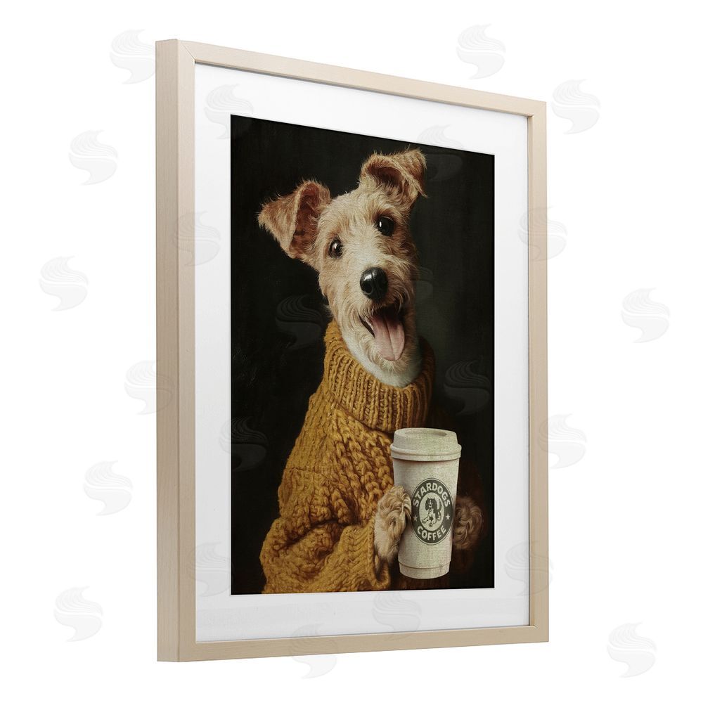 Svetlana Aleynikova Latte Lover Dog in Sweater Brown Framed Print Under Glass Wall Art