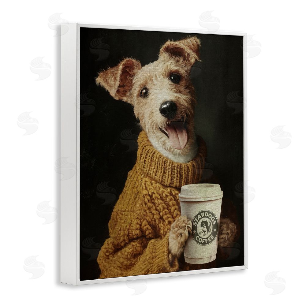 Svetlana Aleynikova Latte Lover Dog in Sweater White Framed Giclee Wall Art