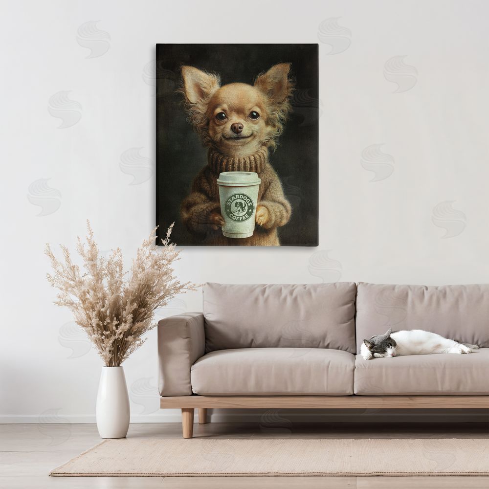 Svetlana Aleynikova Espresso Pup in Cozy Sweater Stretched Canvas Wall Art in Room