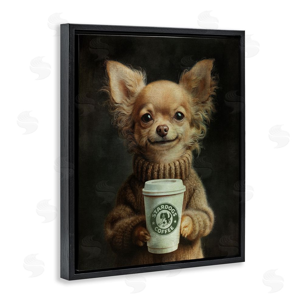 Svetlana Aleynikova Espresso Pup in Cozy Sweater Black Floating Framed Canvas Wall Art