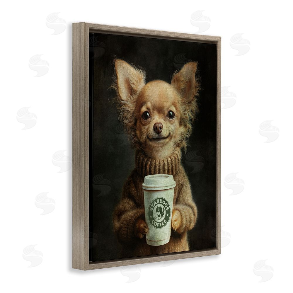 Svetlana Aleynikova Espresso Pup in Cozy Sweater Brown Floating Framed Canvas Wall Art