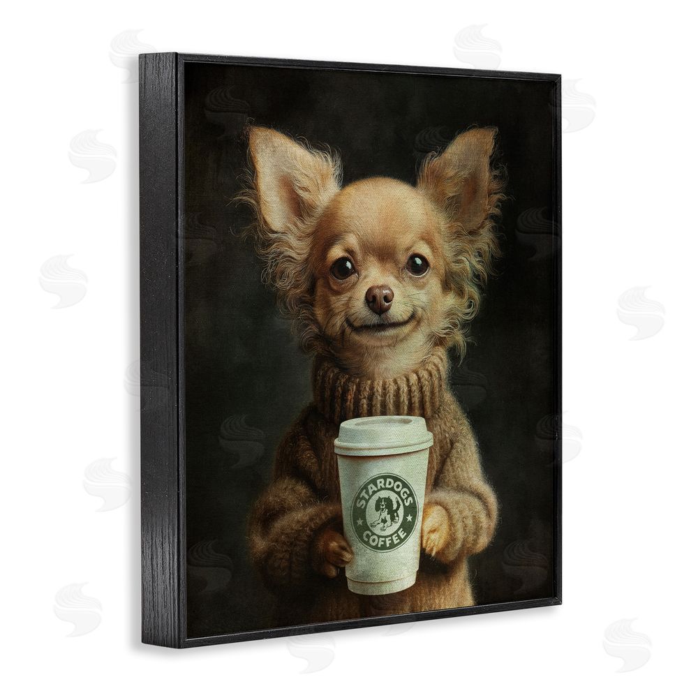 Svetlana Aleynikova Espresso Pup in Cozy Sweater Black Framed Giclee Wall Art