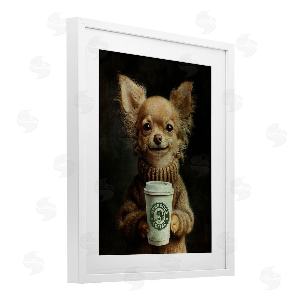Svetlana Aleynikova Espresso Pup in Cozy Sweater White Framed Print Under Glass Wall Art