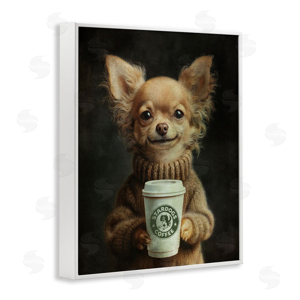 Svetlana Aleynikova Espresso Pup in Cozy Sweater White Framed Giclee Wall Art