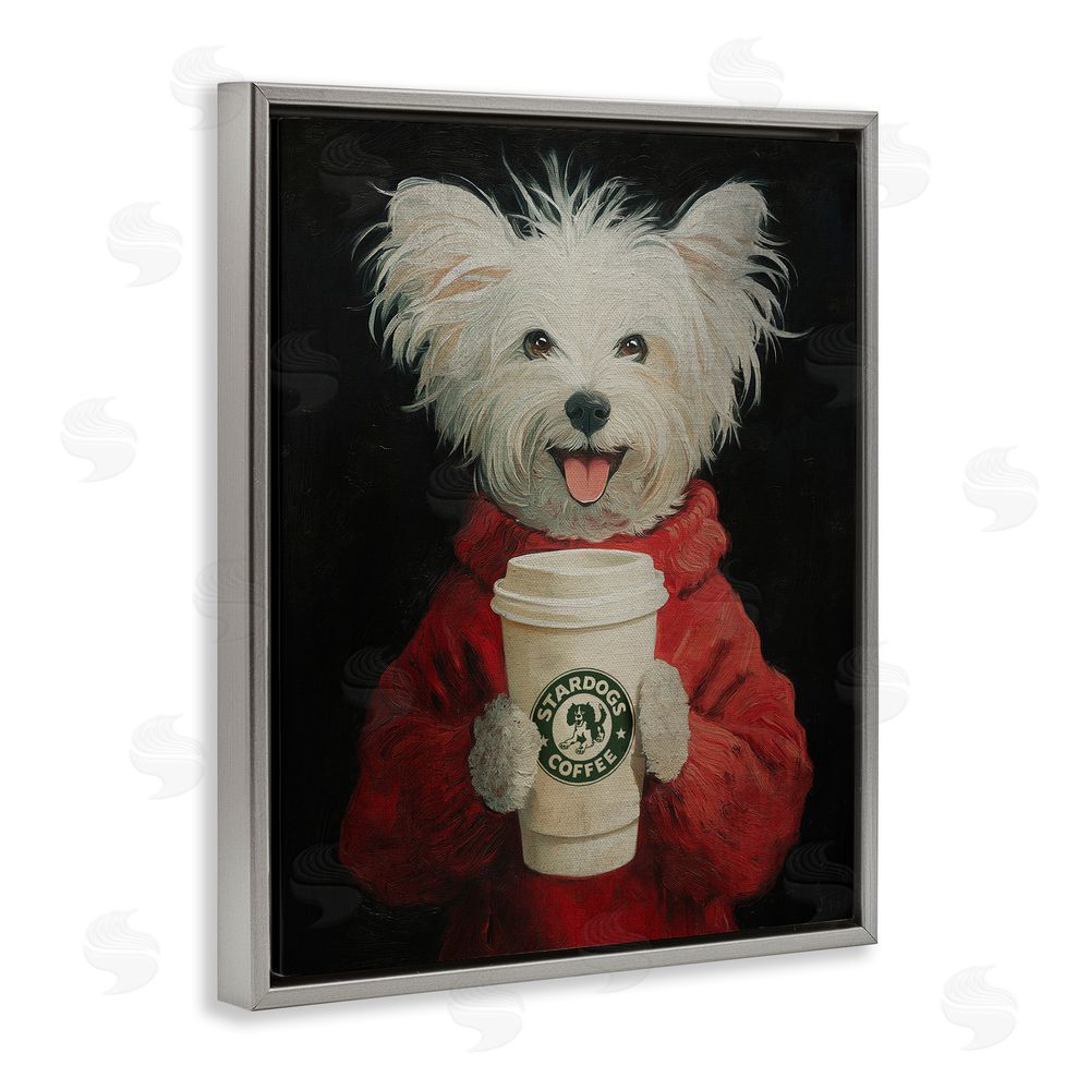 Svetlana Aleynikova Cappuccino Cutie Puppy & Coffee Gray Floating Frame Canvas Wall Art Print