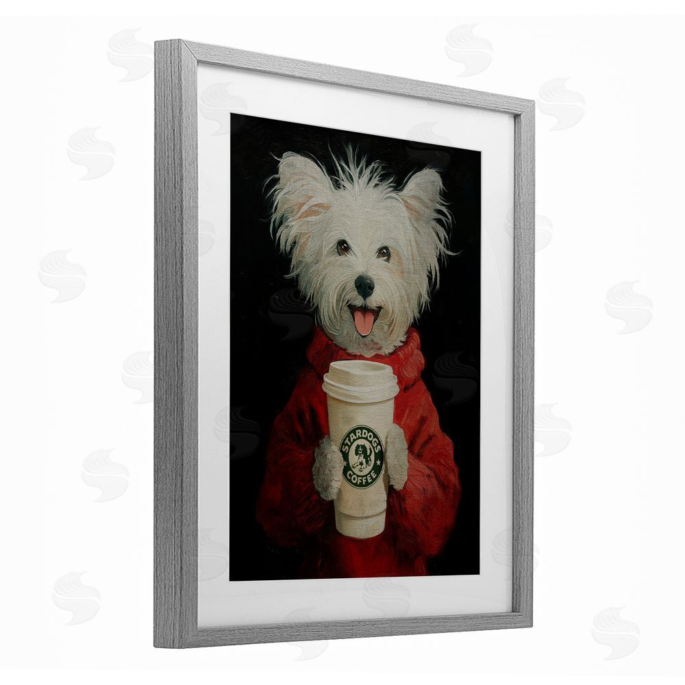 Svetlana Aleynikova Cappuccino Cutie Puppy & Coffee Gray Framed Print Under Glass Wall Art