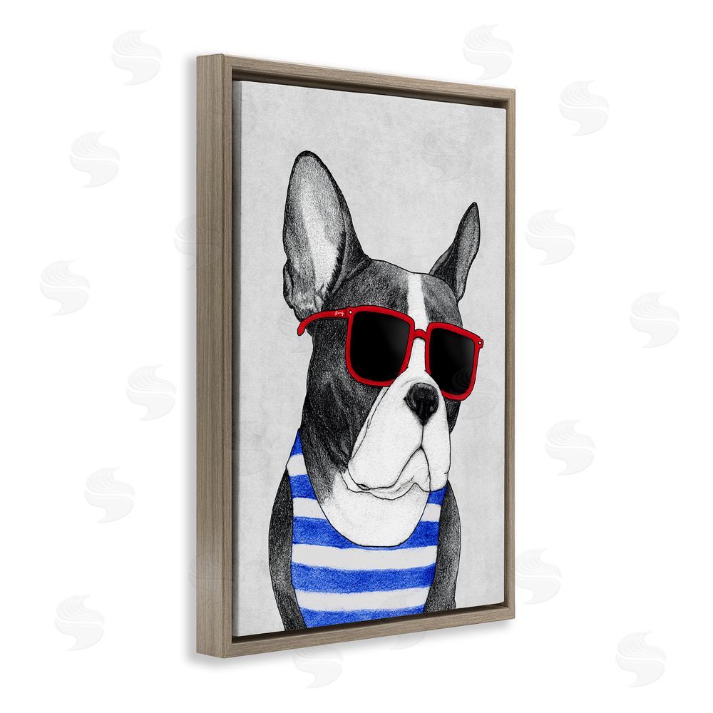Barruff Frenchie Summer Style Brown Floating Frame Canvas Wall Art Print