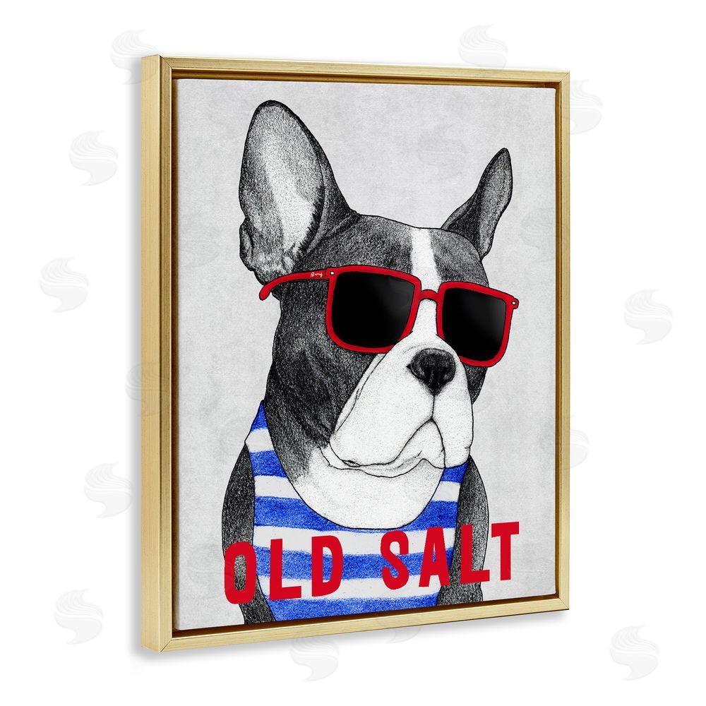 Barruff Old Salt Summer Frenchie Gold Floating Frame Canvas Wall Art Print