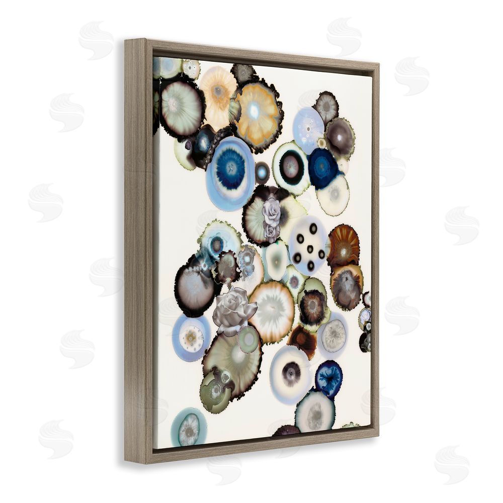 Laura Van Horne Clustered Geodes and Roses Brown Floating Frame Canvas Wall Art Print