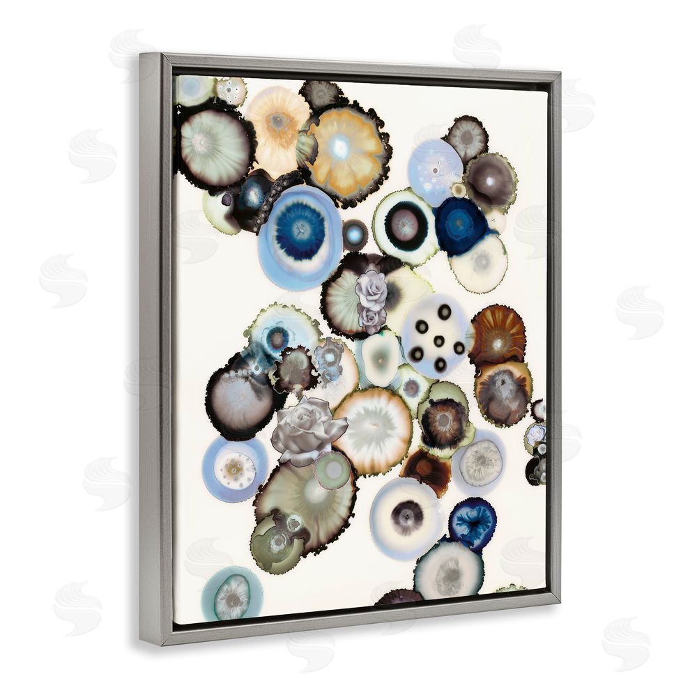 Laura Van Horne Clustered Geodes and Roses Gray Floating Frame Canvas Wall Art Print