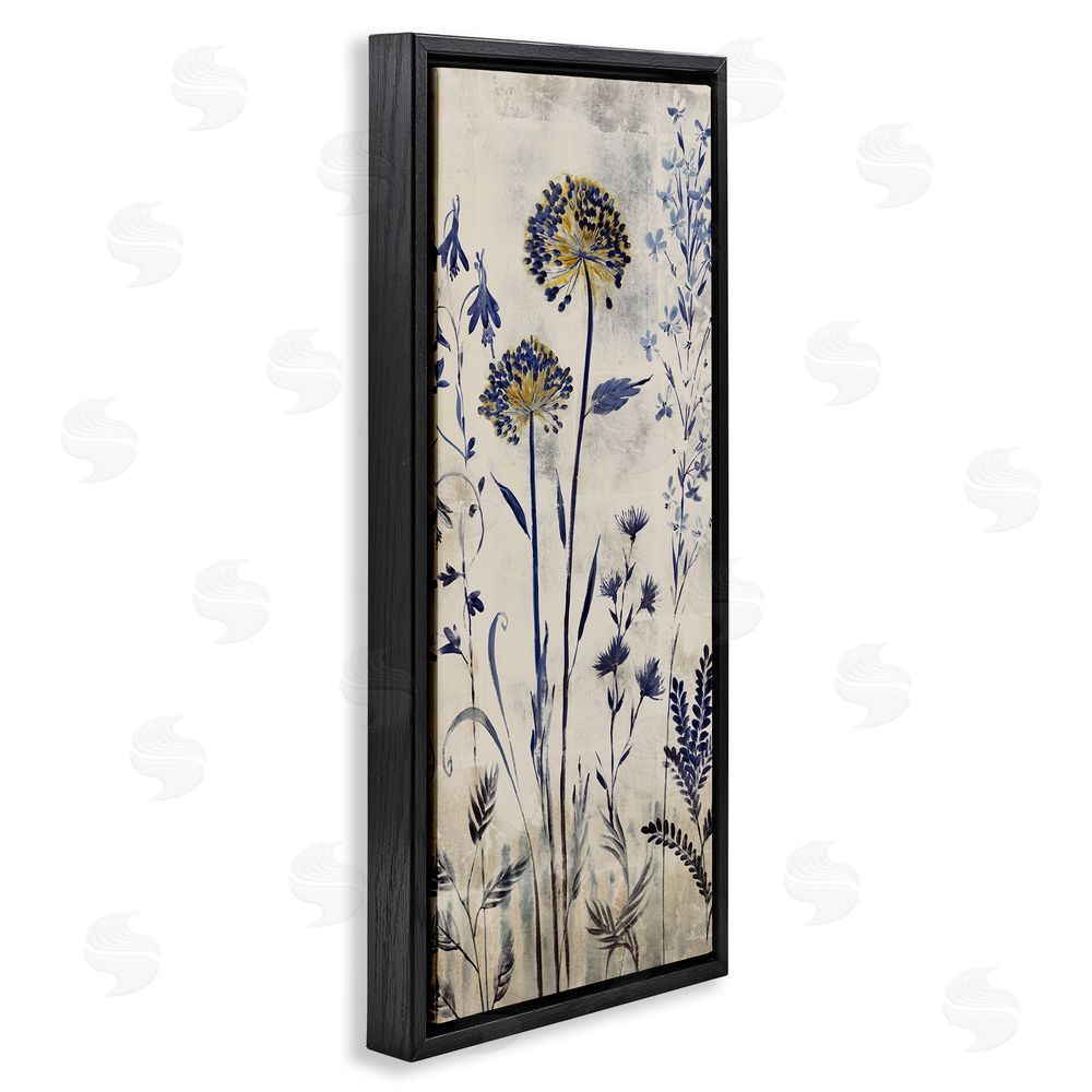Liz Jardine Blue Allium Botanical Blooms Black Floating Frame Canvas Wall Art Print