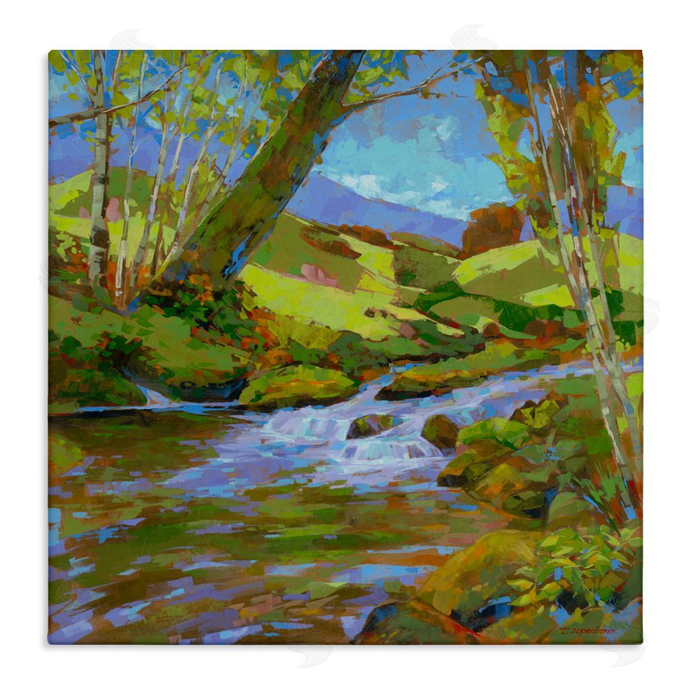 Trevor Copenhaver Birch Lined Forest Stream Stretched Canvas Wall Art Print