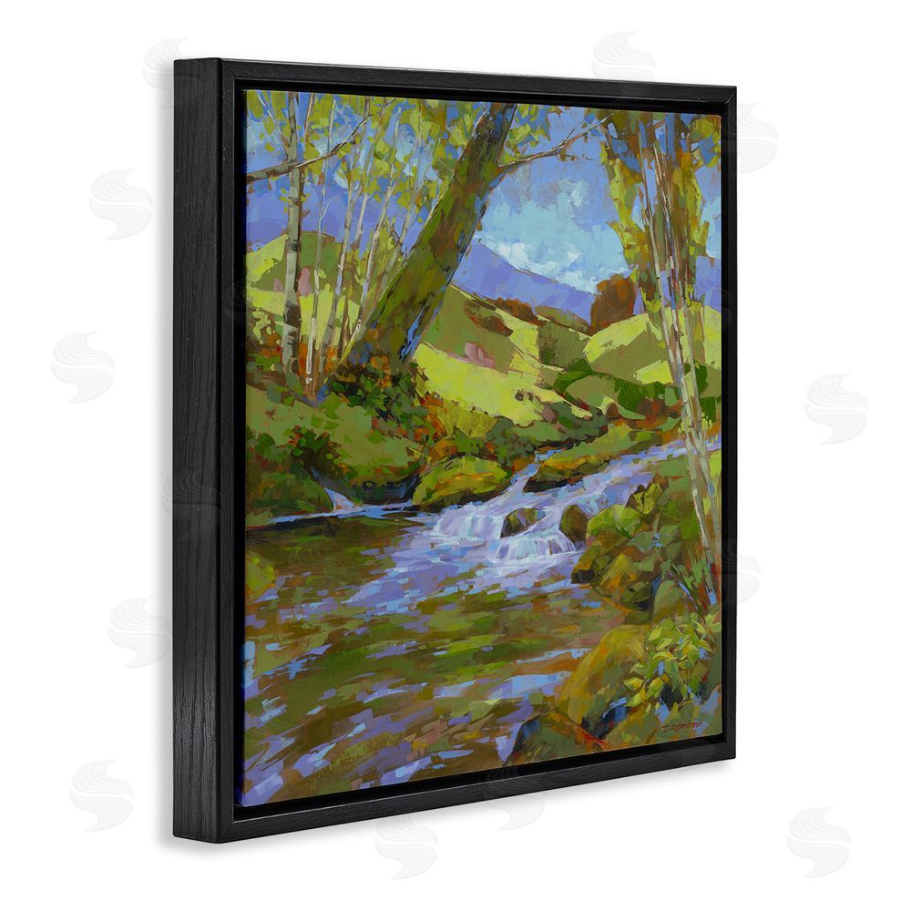Trevor Copenhaver Birch Lined Forest Stream Black Floating Frame Canvas Wall Art Print
