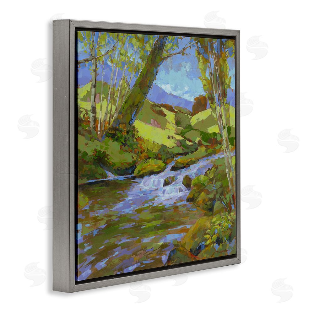 Trevor Copenhaver Birch Lined Forest Stream Gray Floating Frame Canvas Wall Art Print