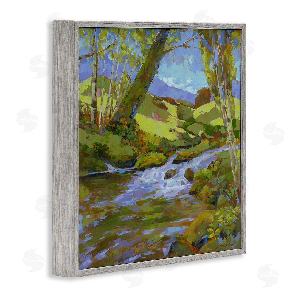 Trevor Copenhaver Birch Lined Forest Stream Gray Framed Giclee Wall Art Print