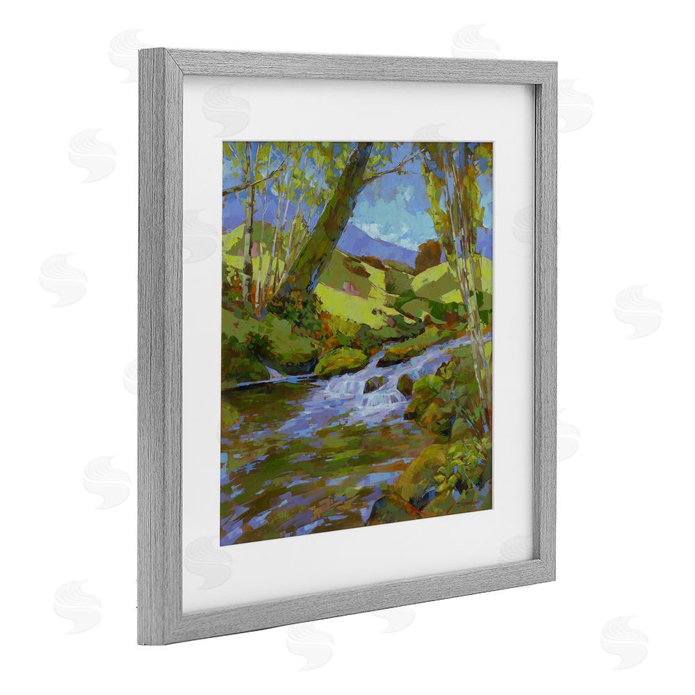 Trevor Copenhaver Birch Lined Forest Stream Gray Framed Print Under Glass Wall Art