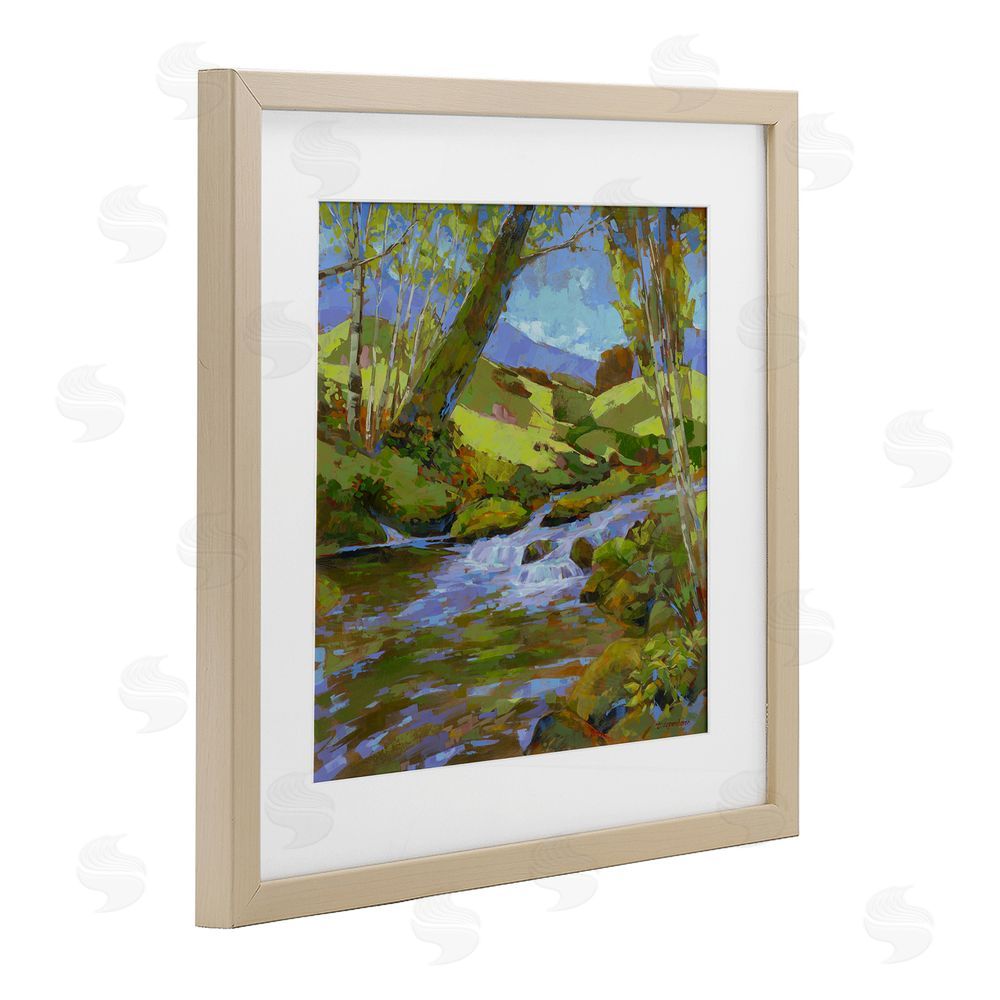 Trevor Copenhaver Birch Lined Forest Stream Brown Framed Print Under Glass Wall Art