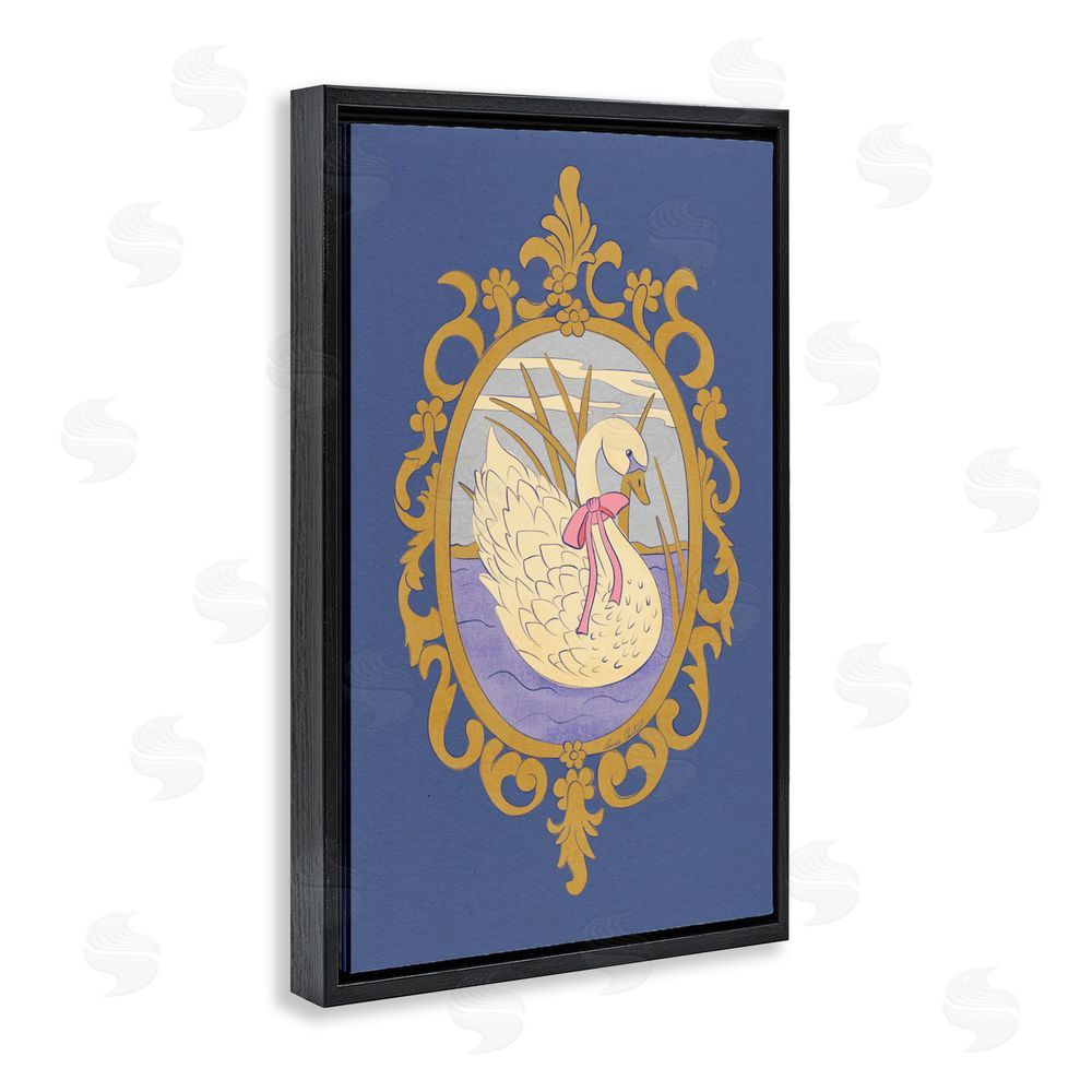 Carrie Cantwell Swan and Ornate Pattern Black Floating Frame Canvas Wall Art Print