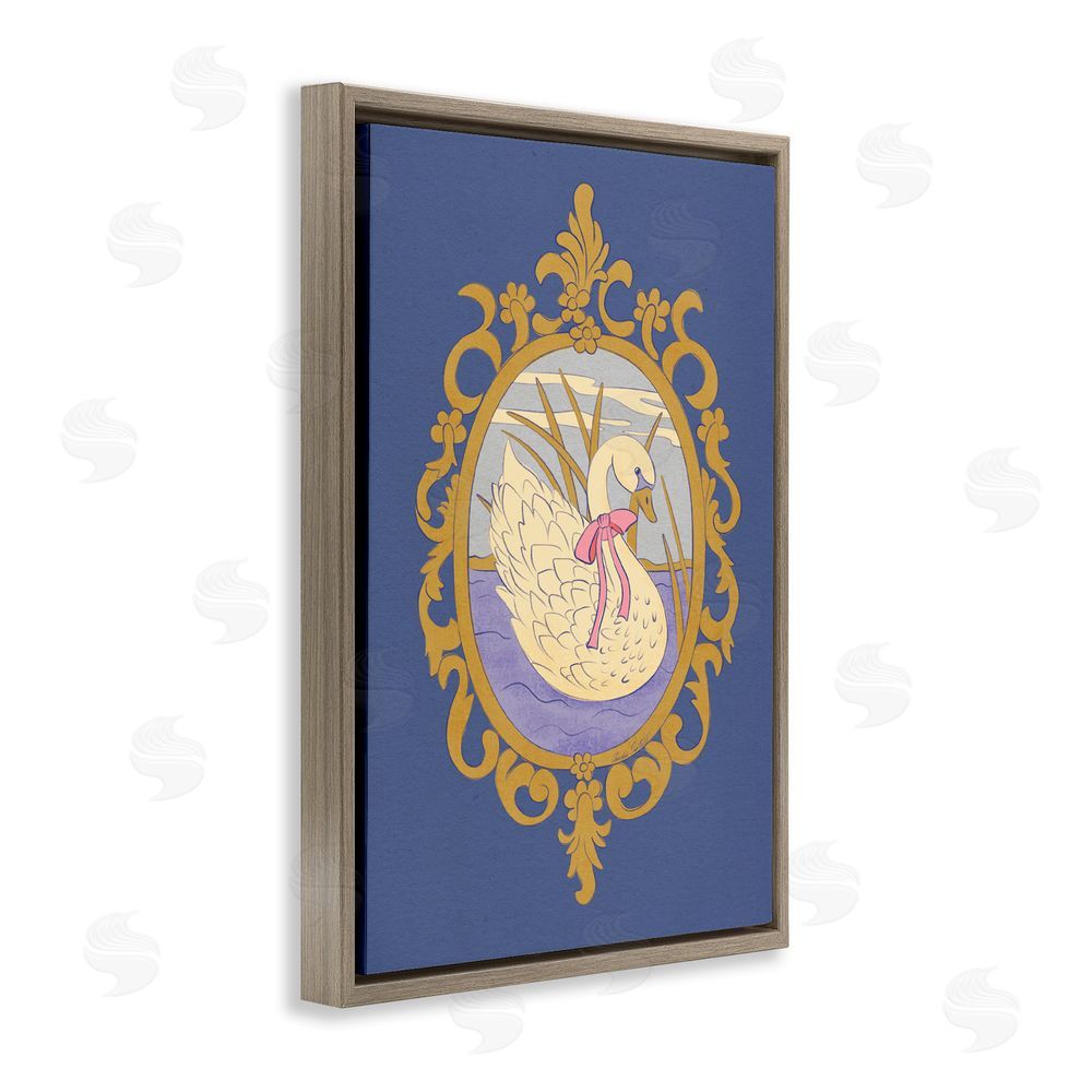 Carrie Cantwell Swan and Ornate Pattern Brown Floating Frame Canvas Wall Art Print