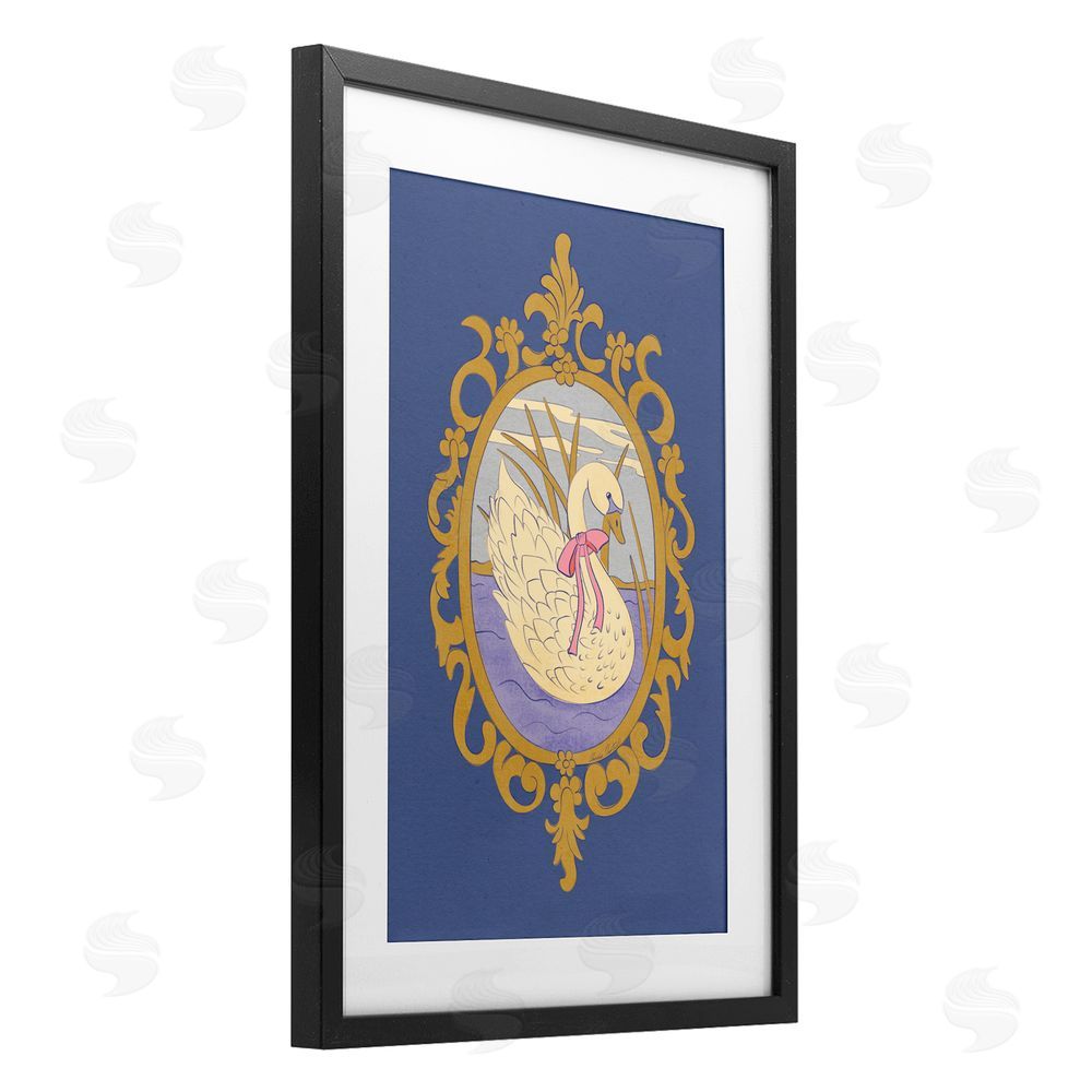 Carrie Cantwell Swan and Ornate Pattern Black Framed Print Under Glass Wall Art