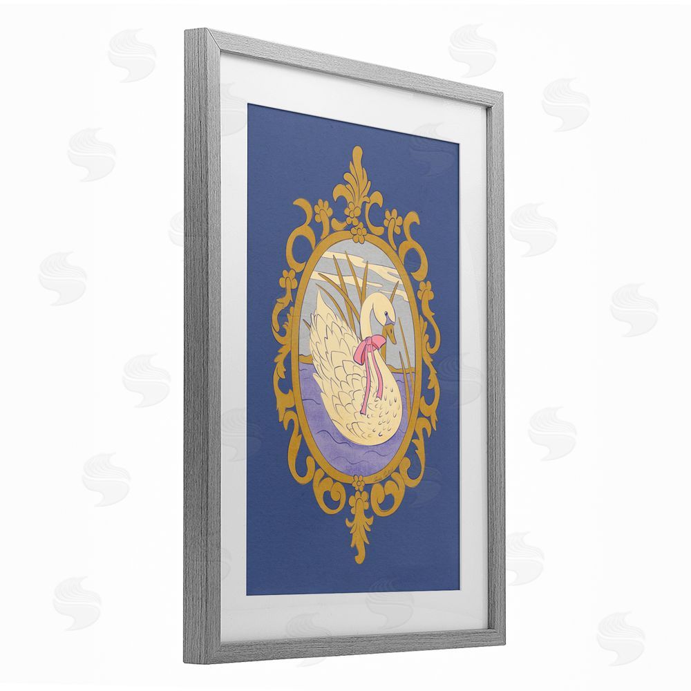 Carrie Cantwell Swan and Ornate Pattern Gray Framed Print Under Glass Wall Art