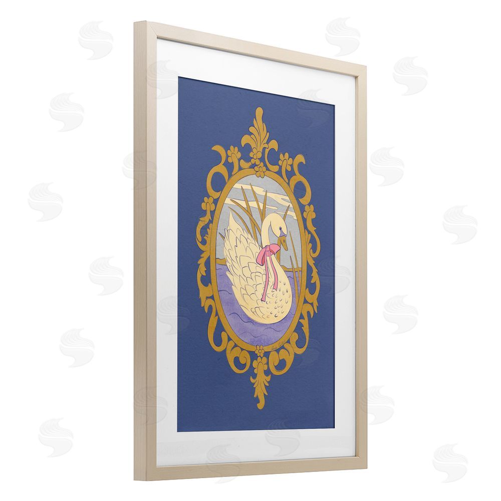 Carrie Cantwell Swan and Ornate Pattern Brown Framed Print Under Glass Wall Art
