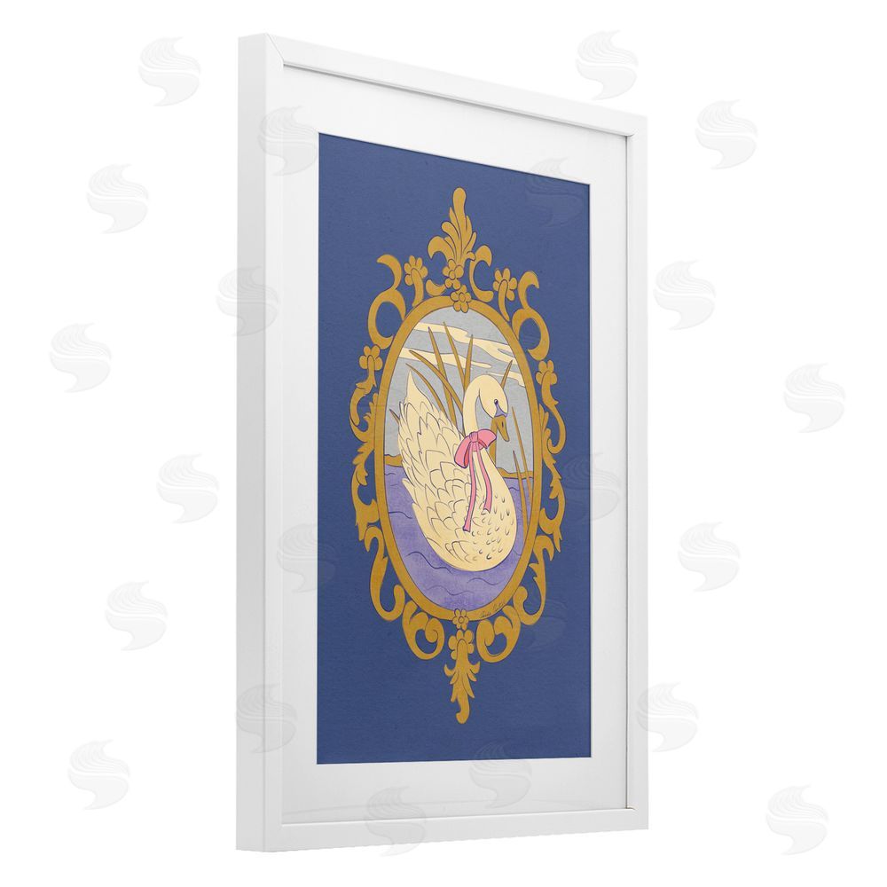Carrie Cantwell Swan and Ornate Pattern White Framed Print Under Glass Wall Art