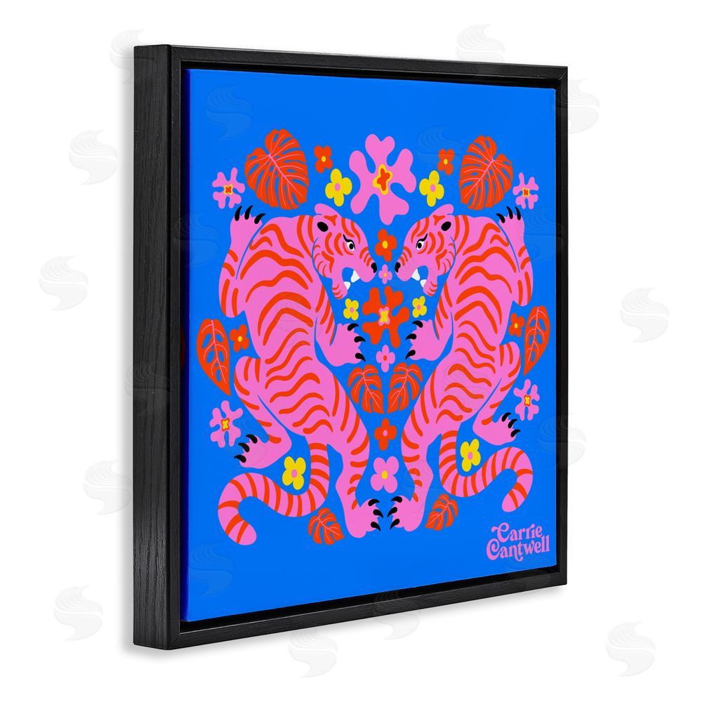 Carrie Cantwell Pink Tigers and Monstera Black Floating Frame Canvas Wall Art Print