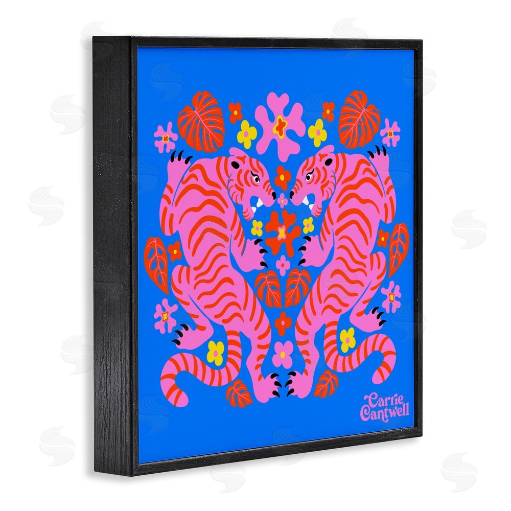 Carrie Cantwell Pink Tigers and Monstera Black Framed Giclee Wall Art Print