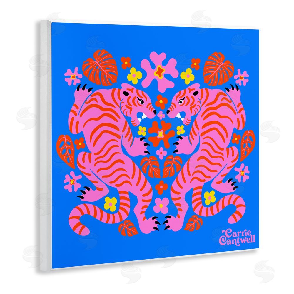 Carrie Cantwell Pink Tigers and Monstera Wall Plaque Art Print