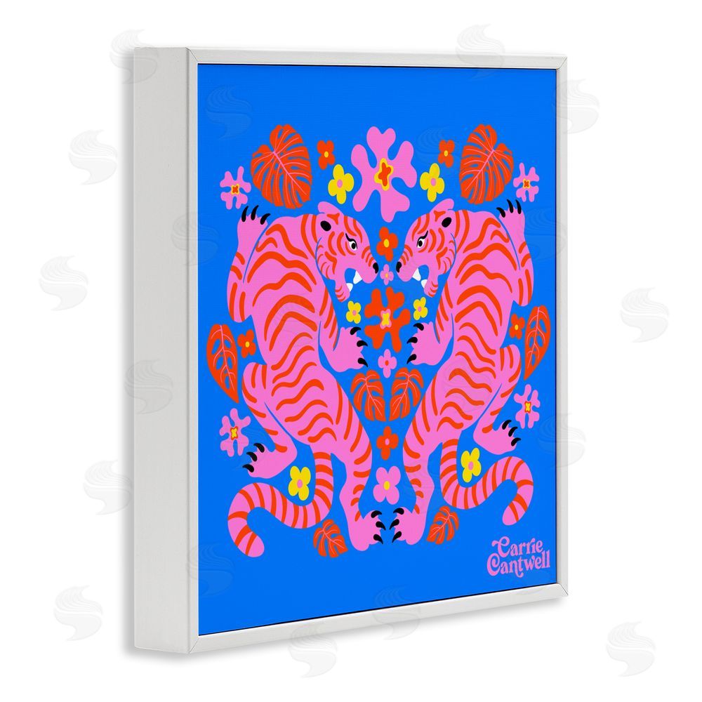 Carrie Cantwell Pink Tigers and Monstera White Framed Giclee Wall Art Print