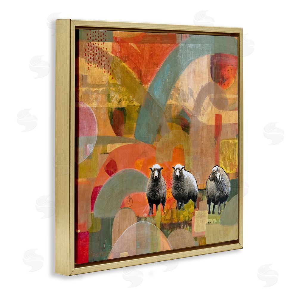 Dianna Fritzler Counting In My Sheep Gold Floating Frame Canvas Wall Art Print